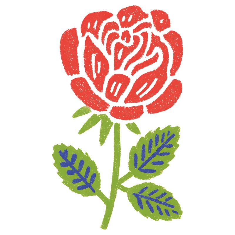 Rote Rose Grafik mit Blättern