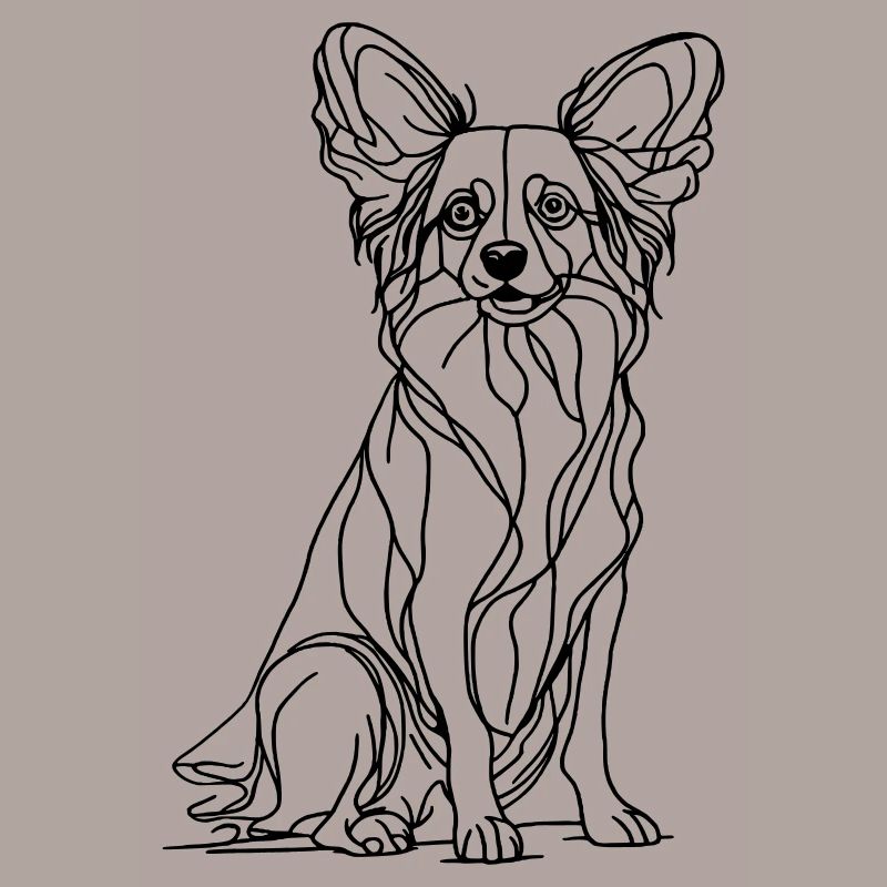 Chien Papillon - Conception d’art au trait