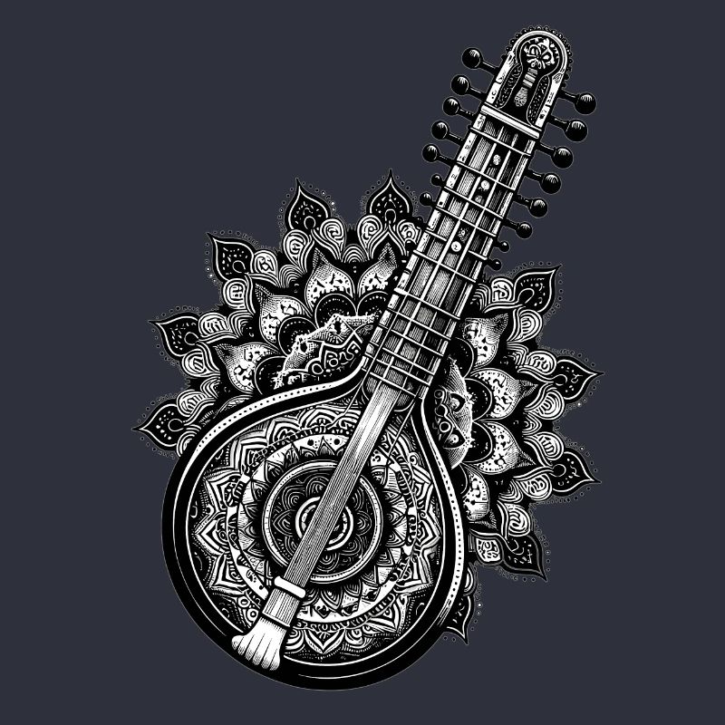 Sitar with Complex Indian Mandala Pattern