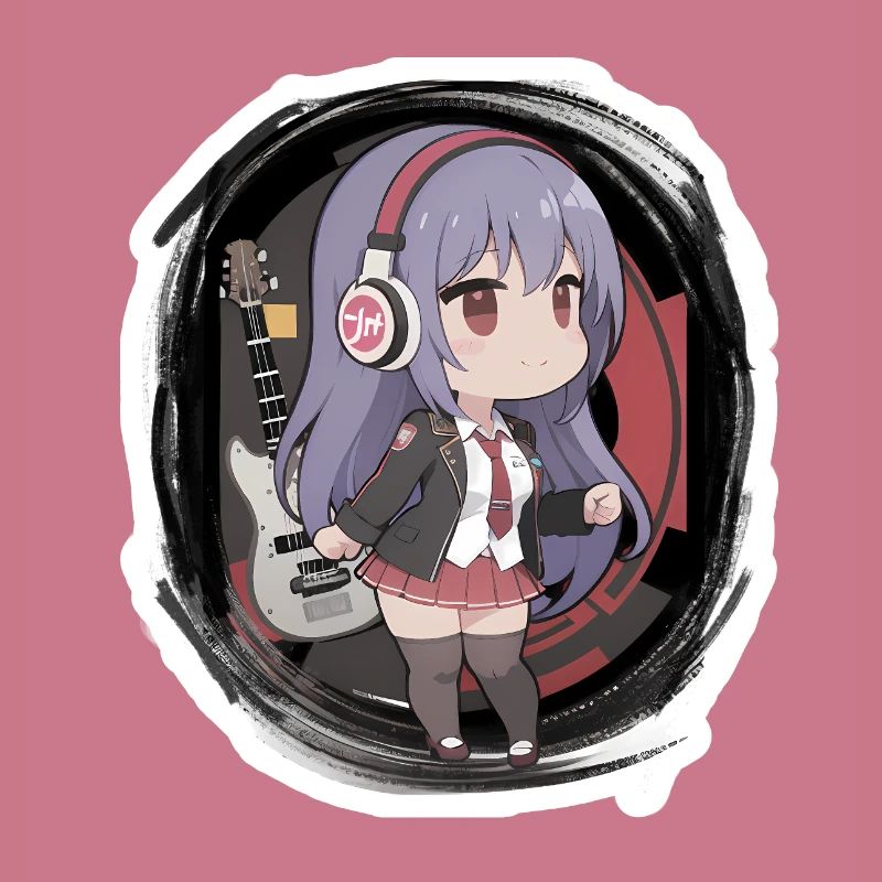 Chibi-Mädchen mit einer Gitarre