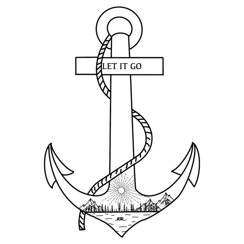 "Lass los" auf einem Anker geschrieben