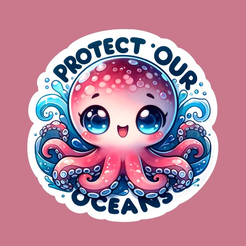 Protect Our Oceans Chibi Cute Octopus Earth Day