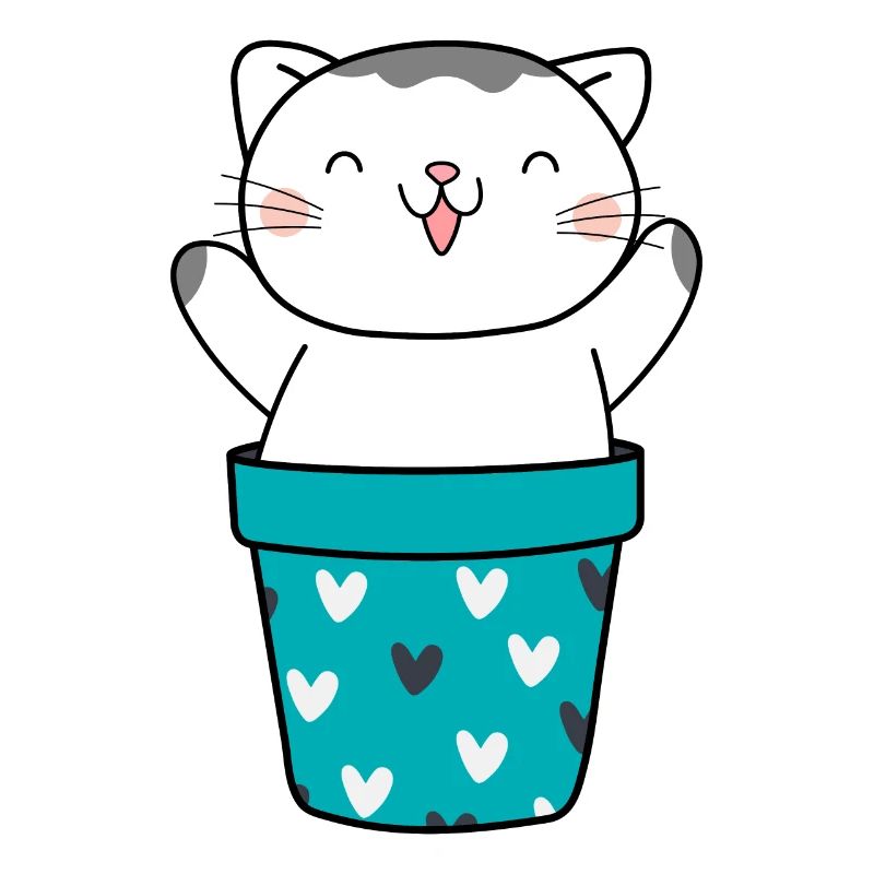 Chat mignon dans un pot de fleurs