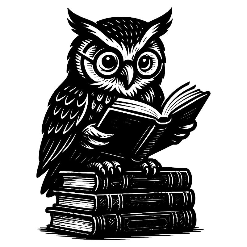 Weise Eule mit Buch – Intelligentes Lehrer Design