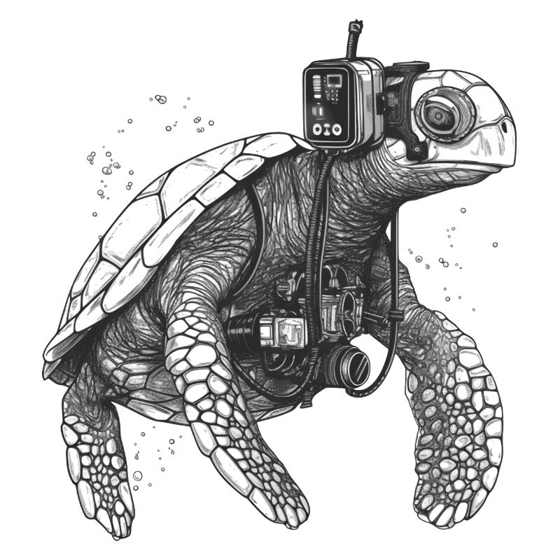 Turtle dressed like a deep-sea diver