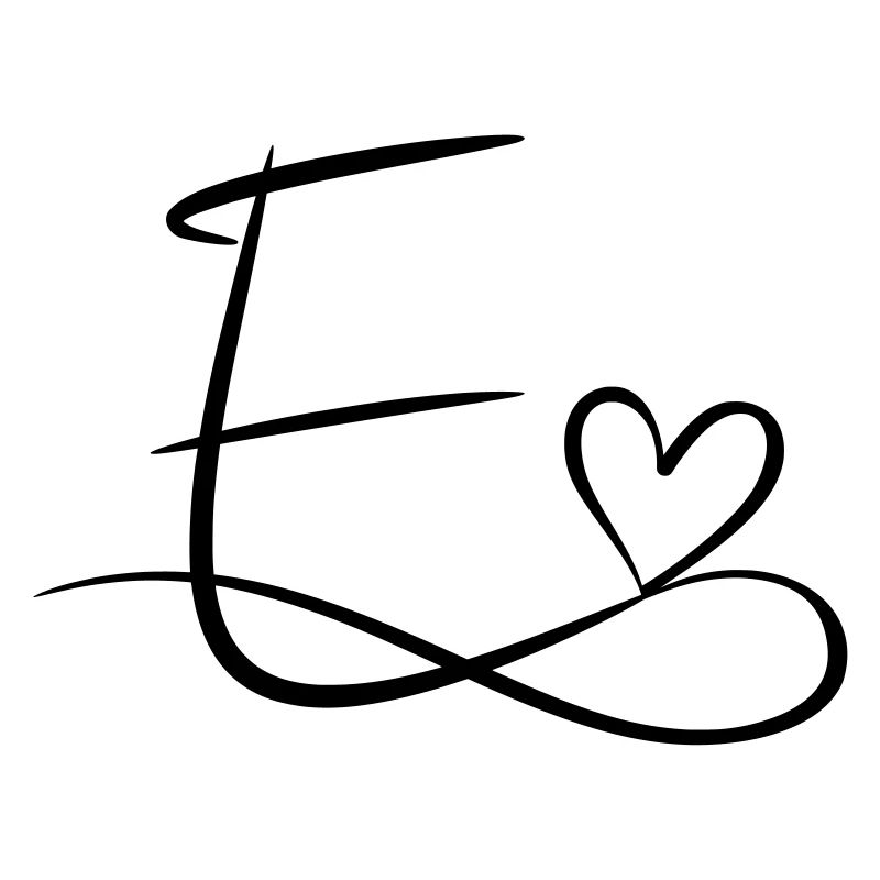 Lettre e lettre initiale nom calligraphie coeur