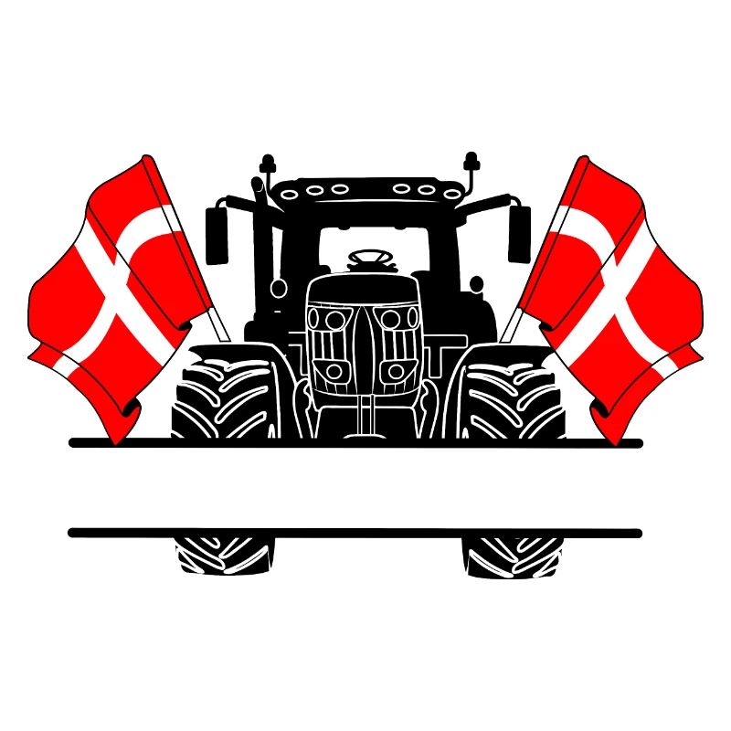 Tractor two flags Denmark and text space