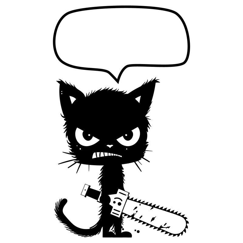 Cat with a Chainsaw & Speech Bubble