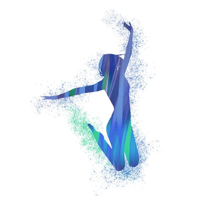sauter, bronzage, danseur, graffiti, bleu, vert, joie