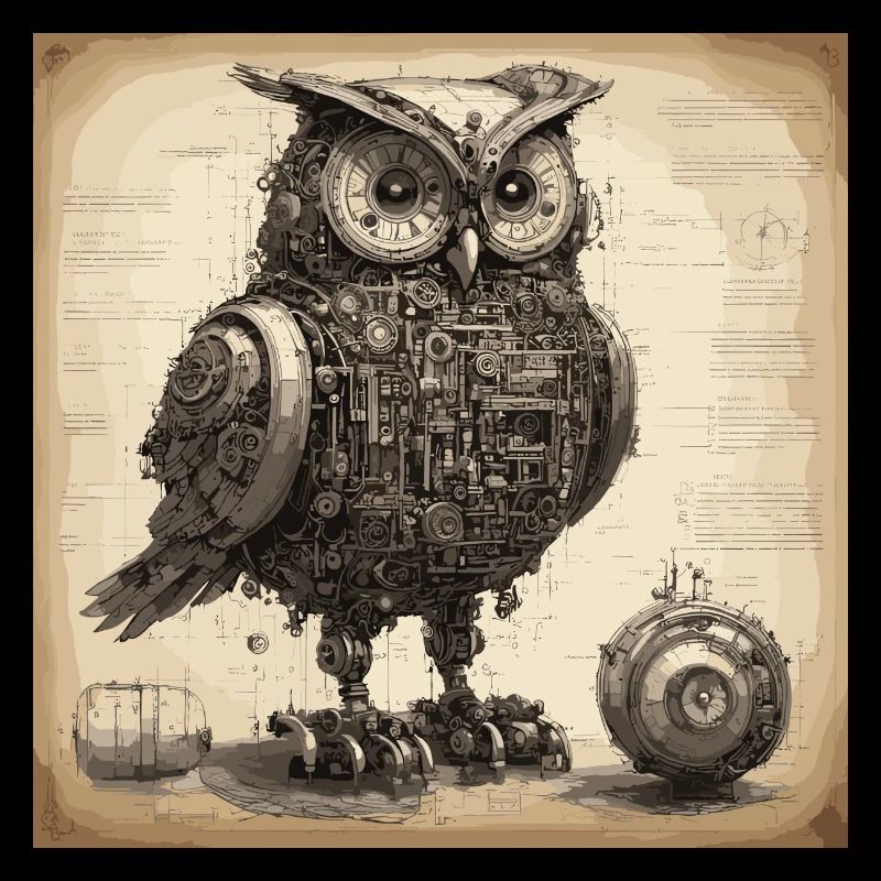 Bauplan / Sepia / Vintage / Retro / Eule