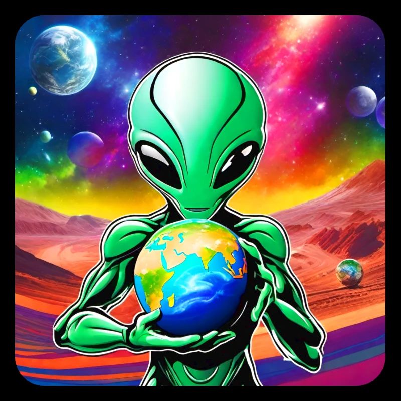 Cool alien with planet in his hands