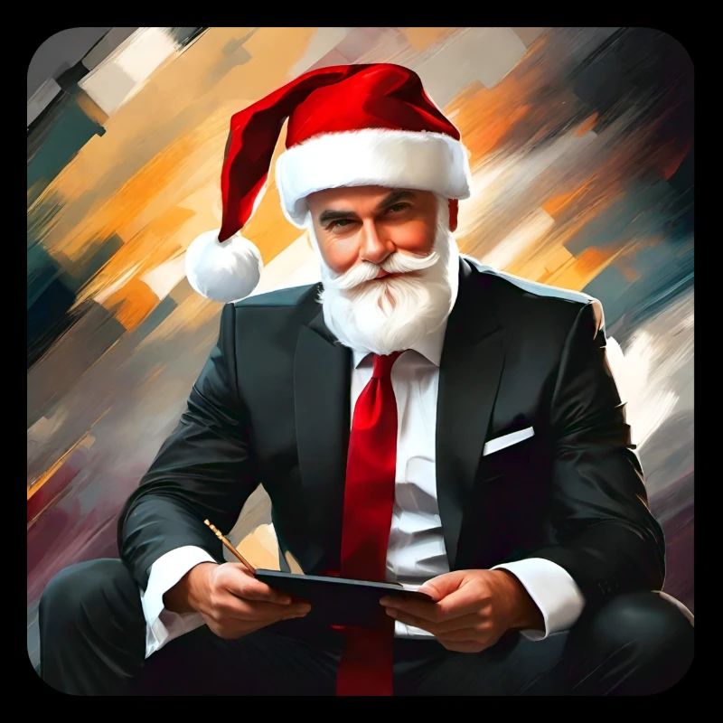 Cooler moderner Weihnachtsmann im Anzug und Tablet