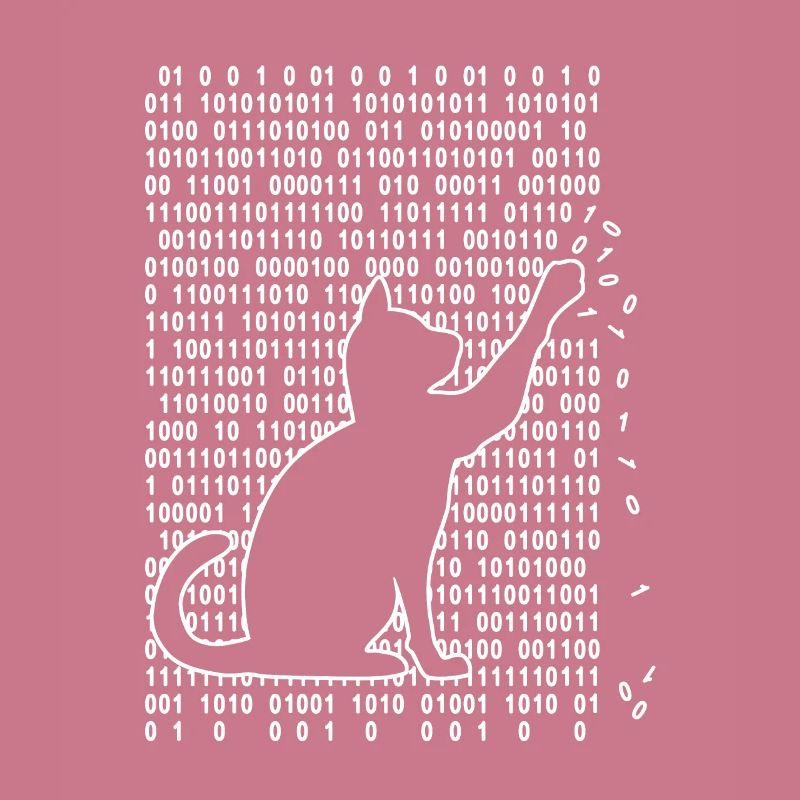 Cat in the system Cat plays with binary code