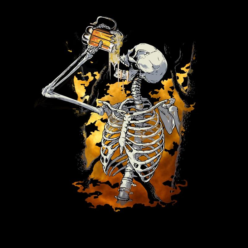 Halloween Beer Drinking Skeleton Skull