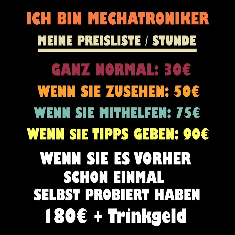Ich bin Mechatroniker Preisliste