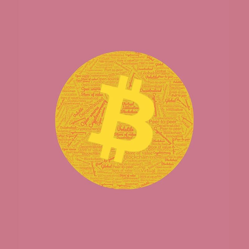 Bitcoin Graphic Tee with Words Pattern design.