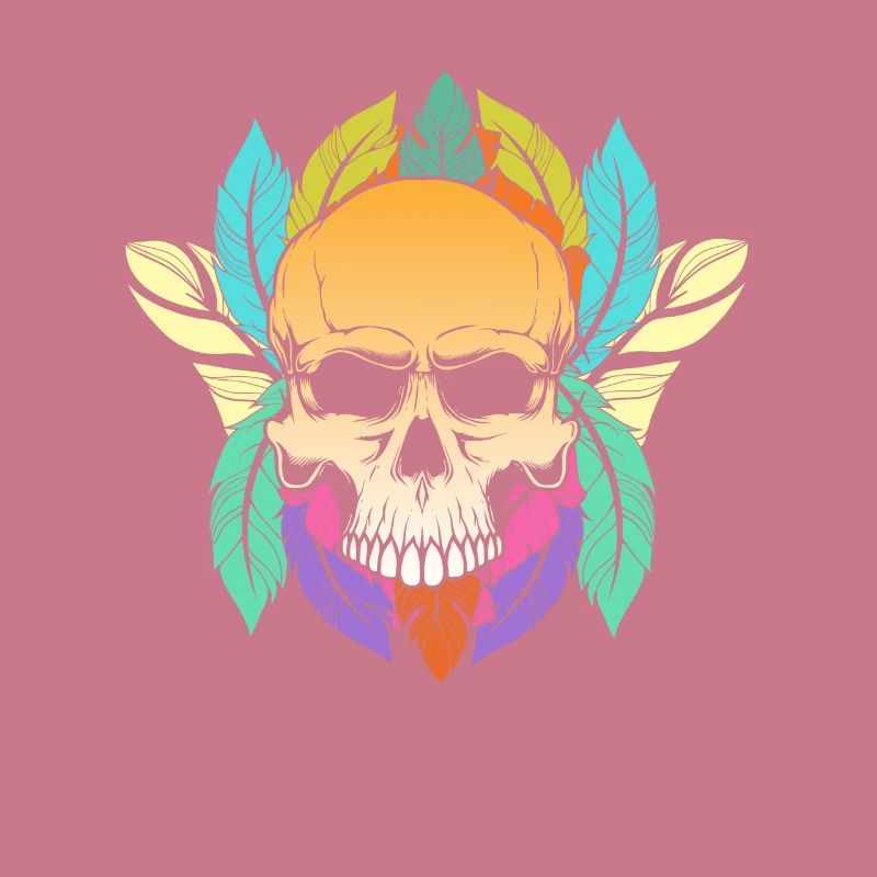 Colorful Skull Feathers Pattern Peace Gothic