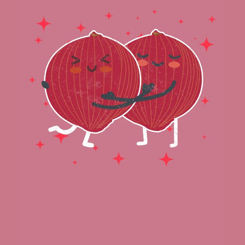Cute Red Onion Couple Hugging Red Onion Vegetable