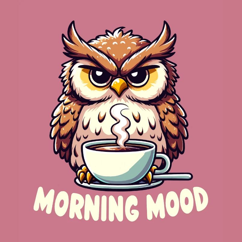 Grumpy Owl With Coffee Morning Mood