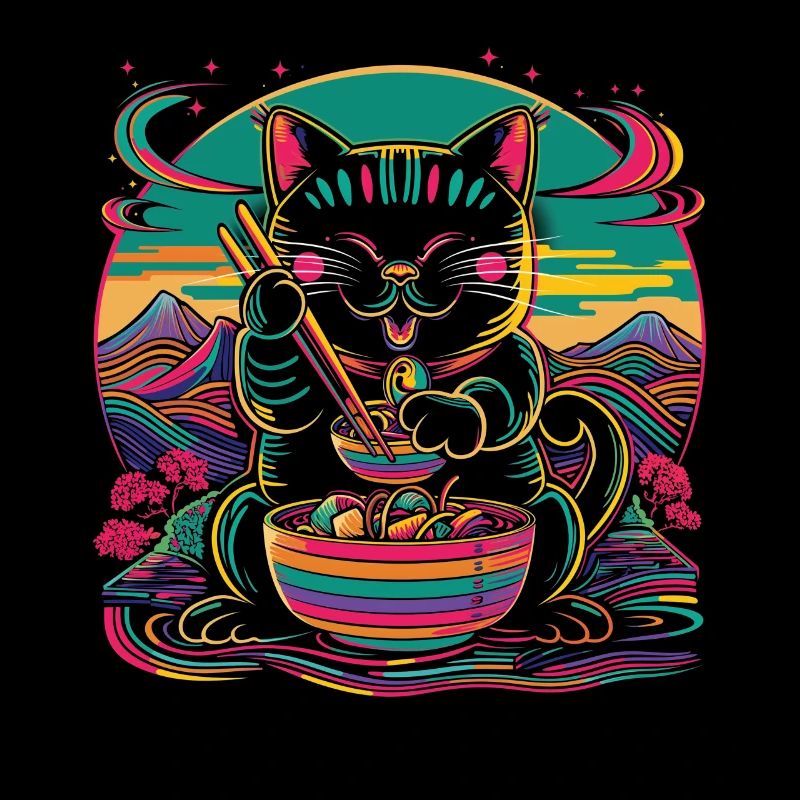 Maneki Neko Chat Japonais Happy Ramen Nu