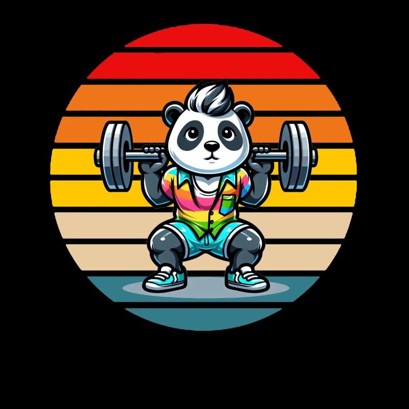 Cool Rainbow Panda Squatting In The Gym