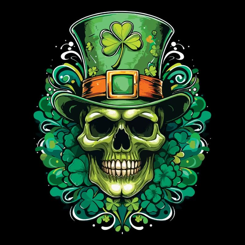 Crâne de la Saint-Patrick avec trèfle et chapeau haut de forme