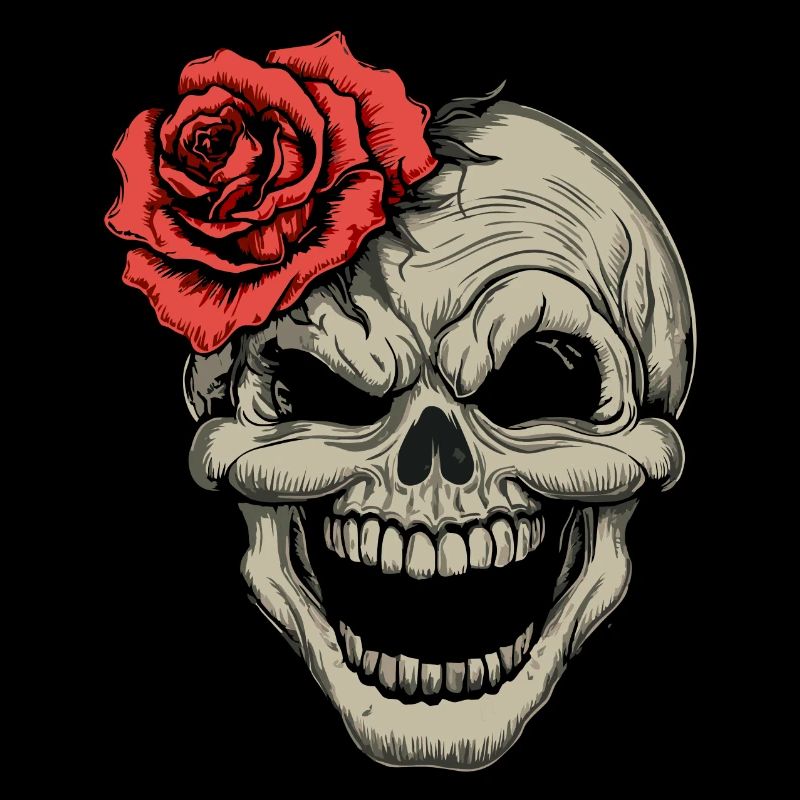 Rebellious skull with red rose
