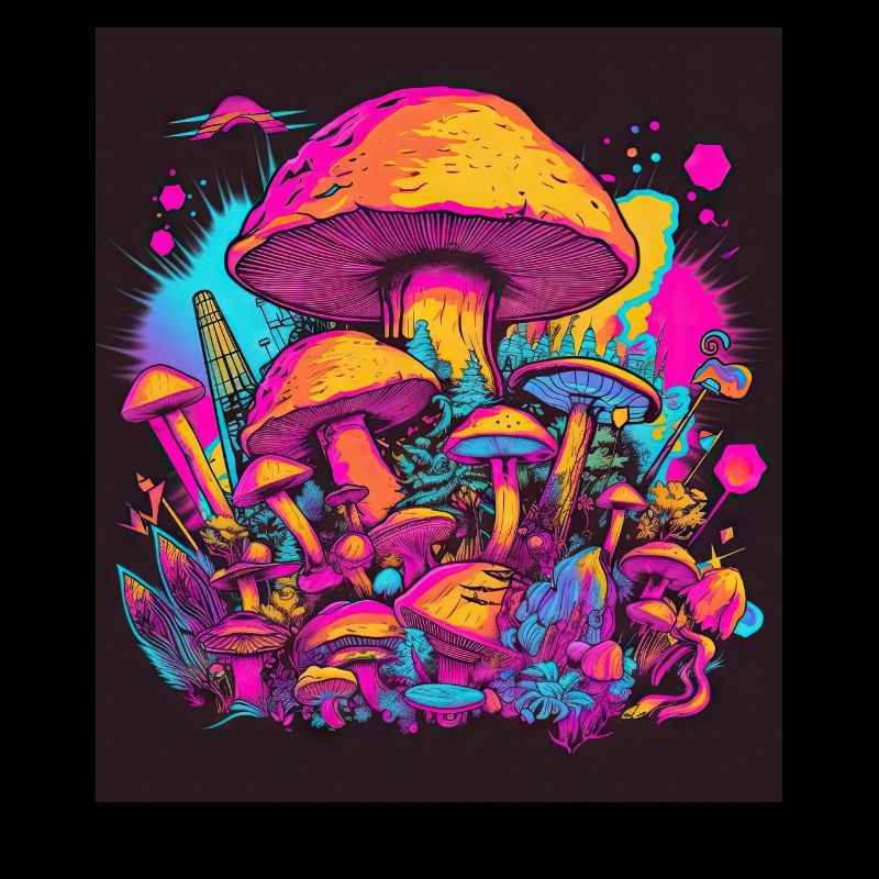 Synthwave Magic Mushrooms - Trippy Retro Art