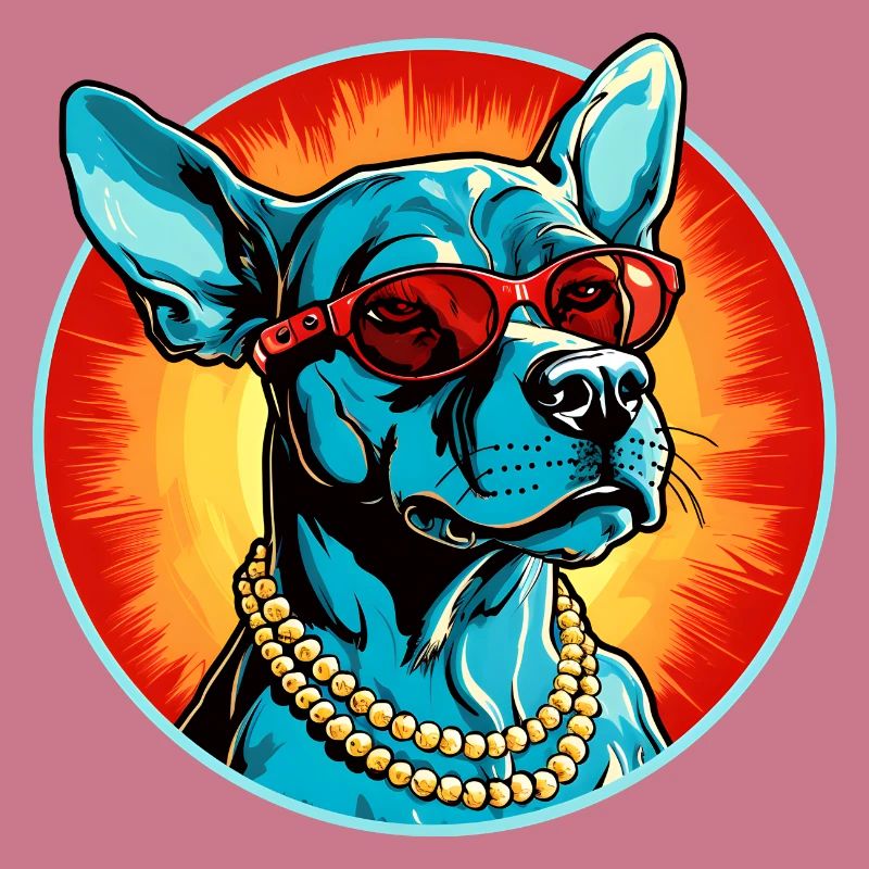 Blauer Hund mit Sonnenbrille