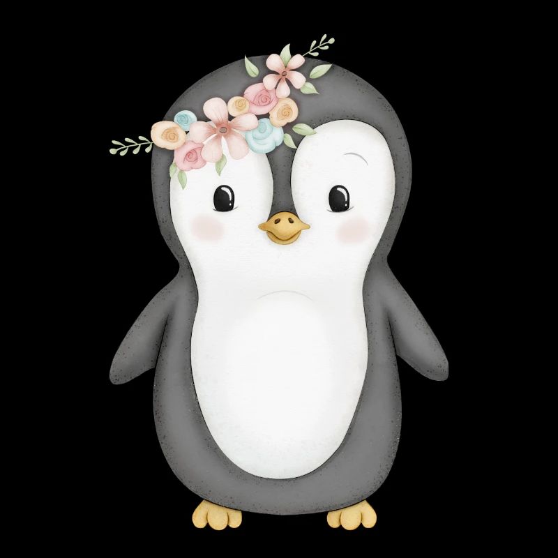 süßer Pinguin mit Blumenkranz