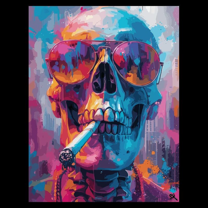 Smoking Skull, Totenkopf mit Zigarette