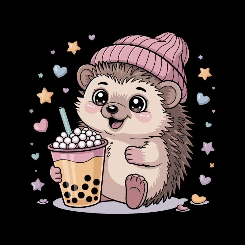Kawaii Igel: Süßer Bubble Tea Fan
