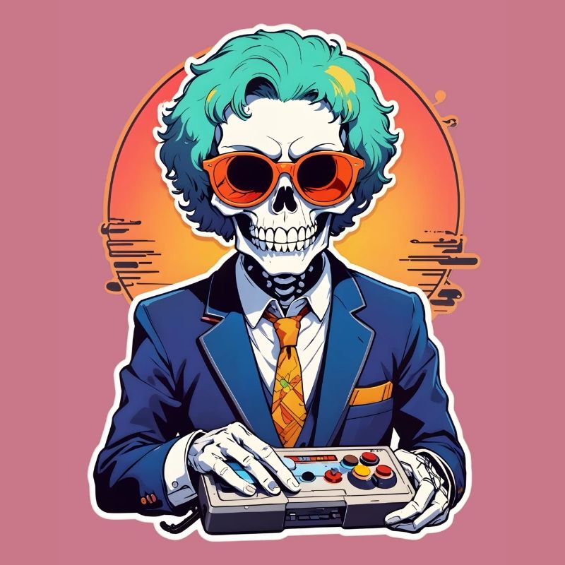Retro Gamer Skelett mit Controller Konsolenspiele