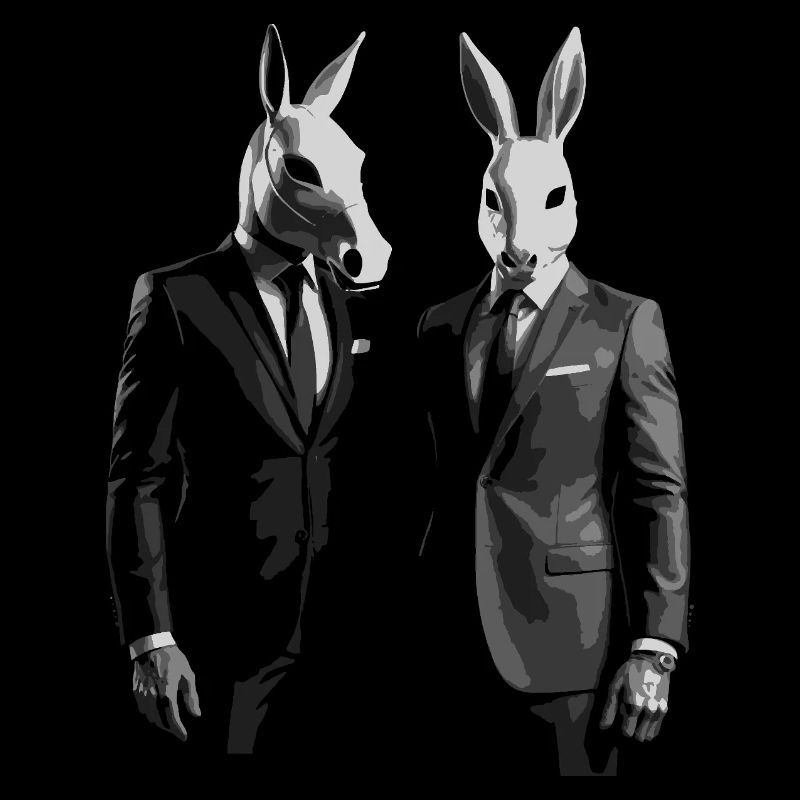 horse and rabbit in human suit