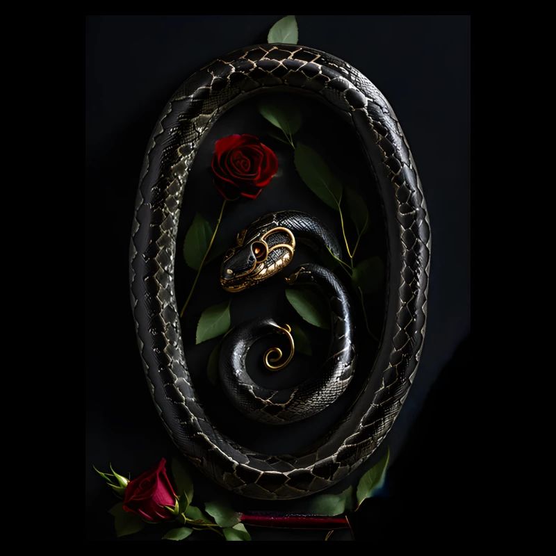 A black snake and a red rose