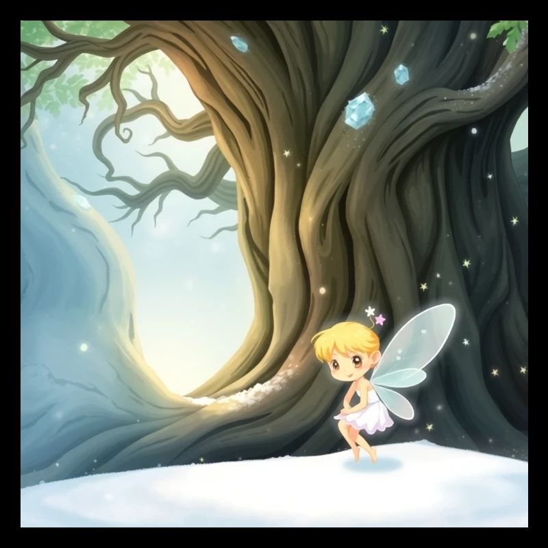 A whimsical illustration depicting an ancient tree