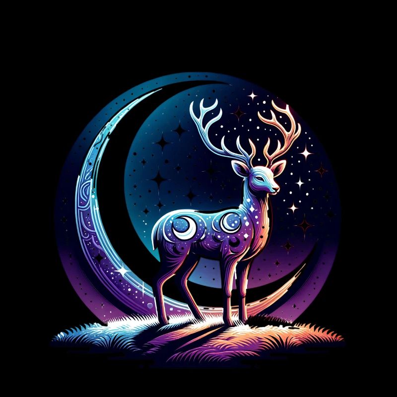 Mystical Deer Moonlit Night Scene