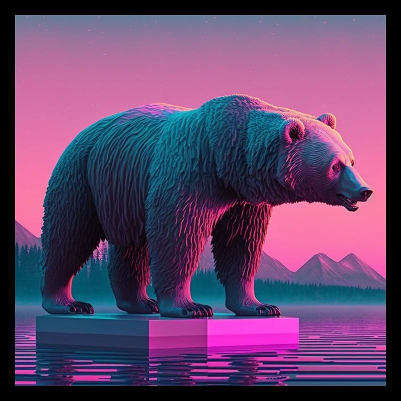 BEAR STATUE VAPORWAVE, art moderne, couleurs néon