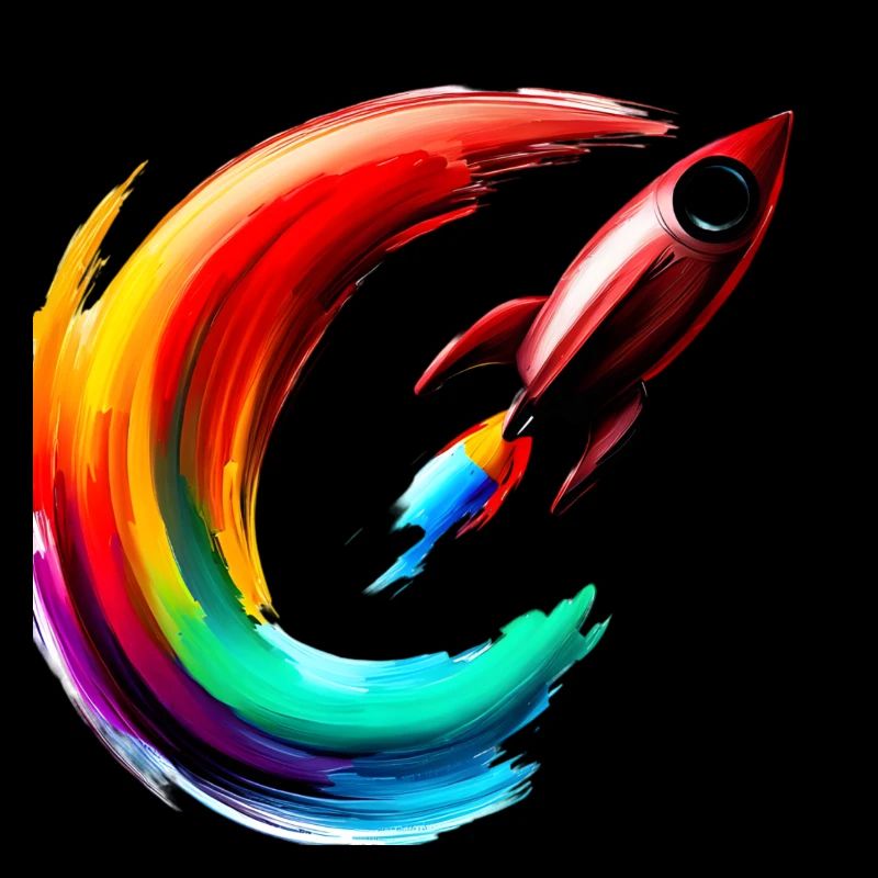 Bunte Rakete, die in einem Bogen schwebt: dynamisch und vibrierend