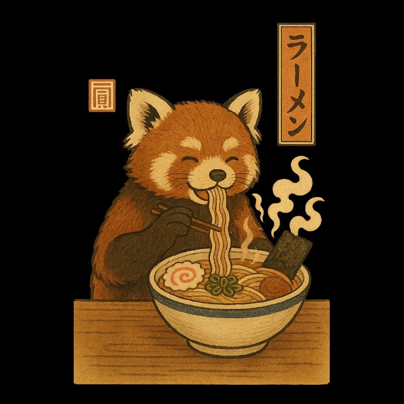Panda roux mangeant des ramen