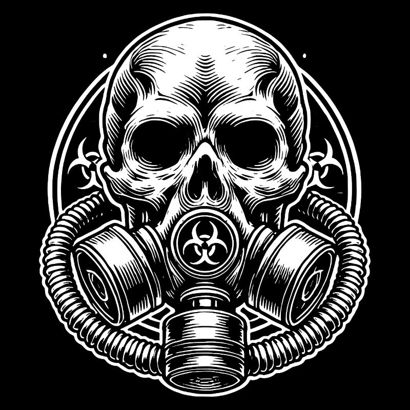crâne avec masque à gaz.