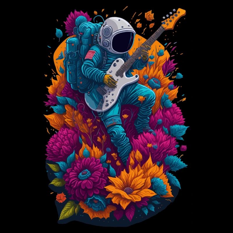 Astronaut mit E-Gitarre und Blumen Illustration