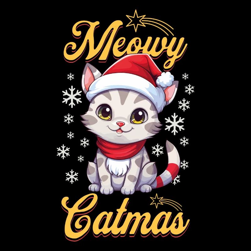 Chat Noël Joyeux Miaou Catmas Laide Mignon
