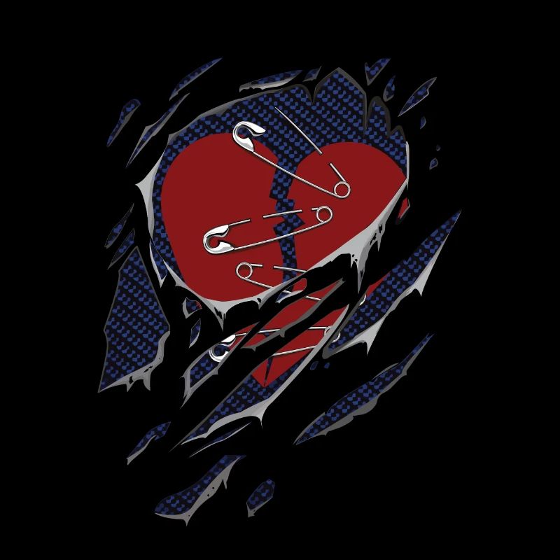 Broken heart and safety pins torn