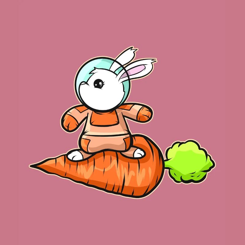 Cute Astrnaut Rabbit Surfing On A Carrot On Easter