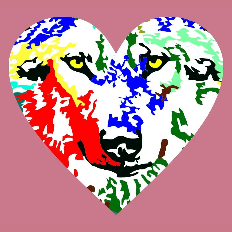 Herz Wolf bunt