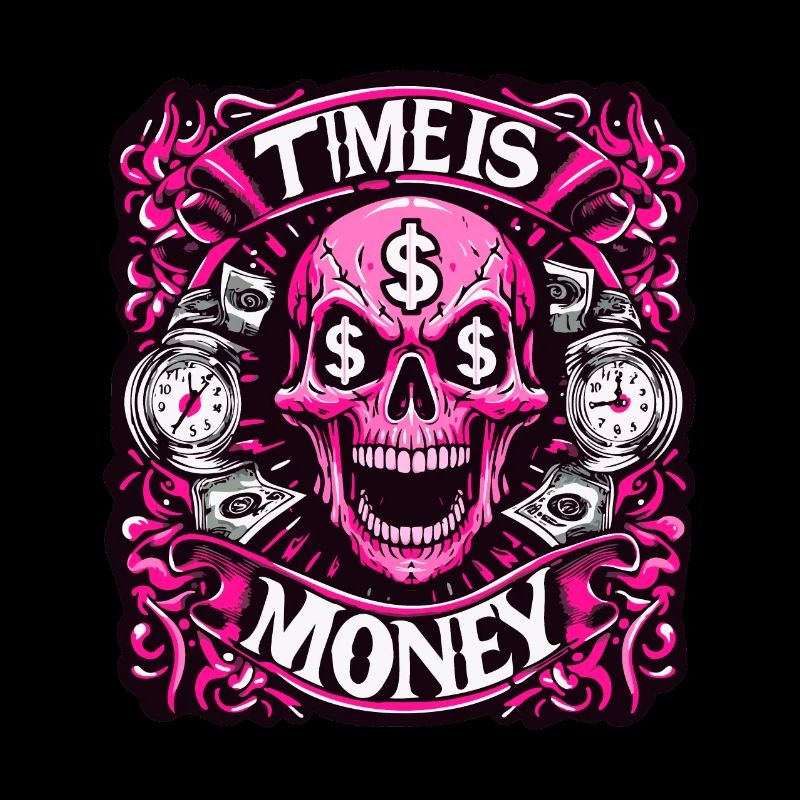 Zeit ist Geld - Rosa Totenkopf mit Dollar-Zeichen