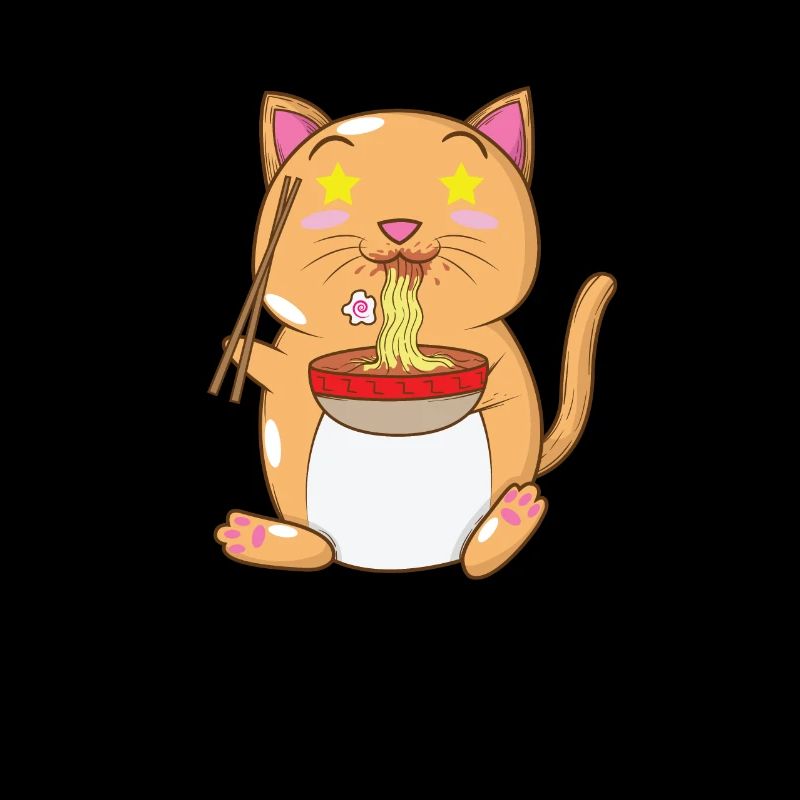 japanische Katze isst Ramen Nudeln