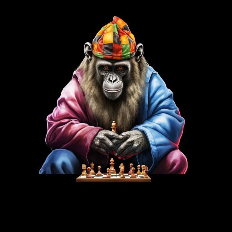 Chimpanzee playing chess art, monkey chess
