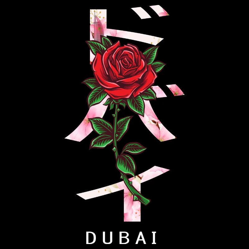 Dubai in Japanisch mit Rosen und Kirschblüten